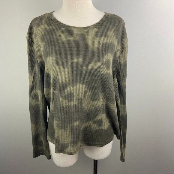 NWT RDI Green Camo Waffle Crew Neck Long Sleeve Cropped Shirt (XL) - Picture 2 of 8